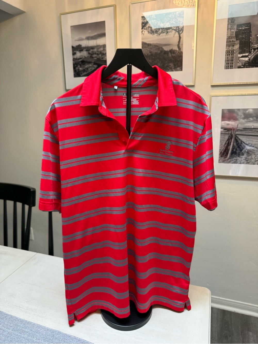 LG Red and Gray Striped Polo Shirt